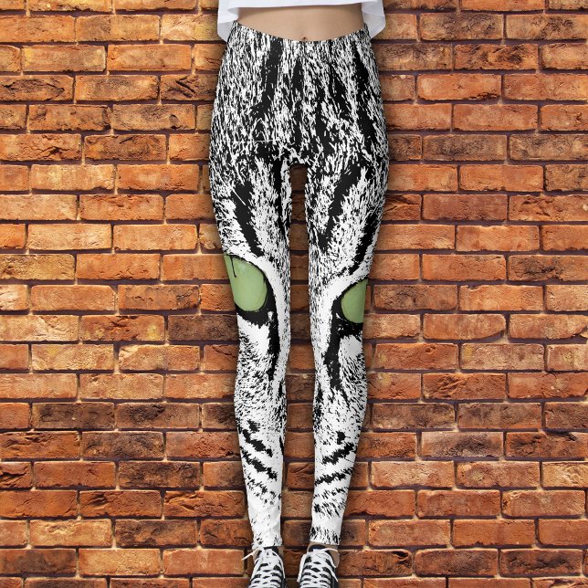 Green Mit Augen Tabby Cat Imitate Aquarellfarben L Leggings (Von Creator hochgeladen)