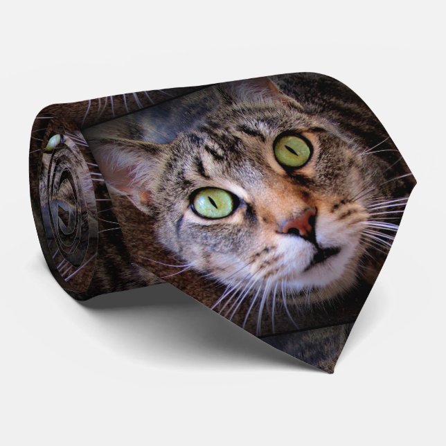 Green Mit Augen Tabby Cat Menswear Krawatte (Gerollt)