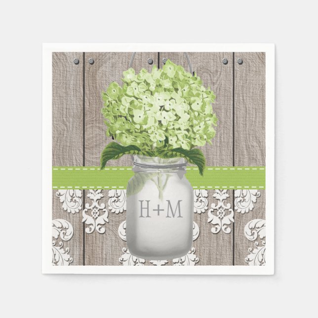 Green Mit Monogramm Hydrangea Mason Jar Serviette (Vorderseite)