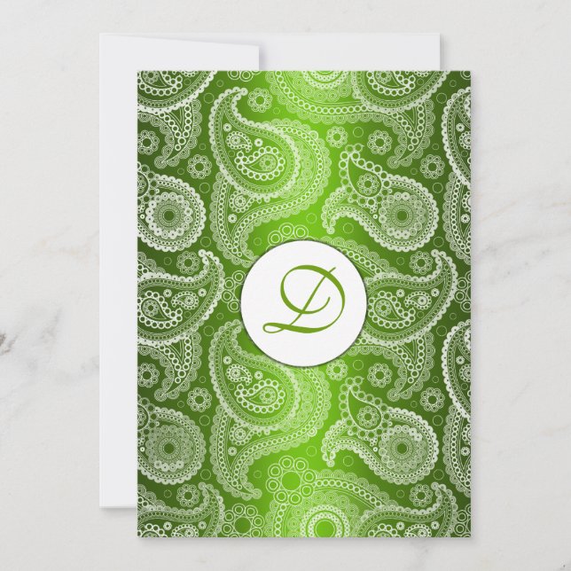 Green Mit Monogramm Paisley Wedding Einladung (Vorderseite)