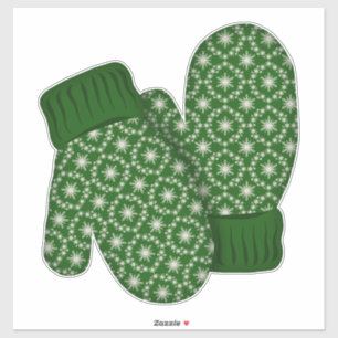 Green Mittens mit Schneeflocken   Große Weihnachte Aufkleber