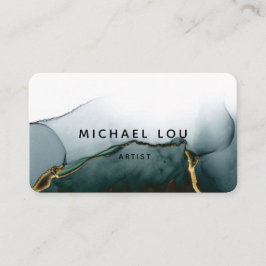 Green Modern Art Liquide Watercolor Business Card Visitenkarte
