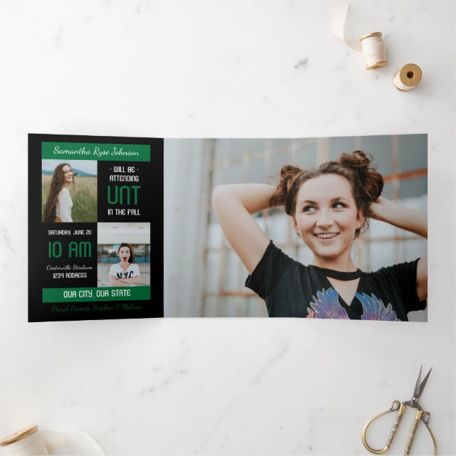 Green Modern Block 5-Foto-Abschluss Dreifach Gefaltete Einladung (Innenseite)