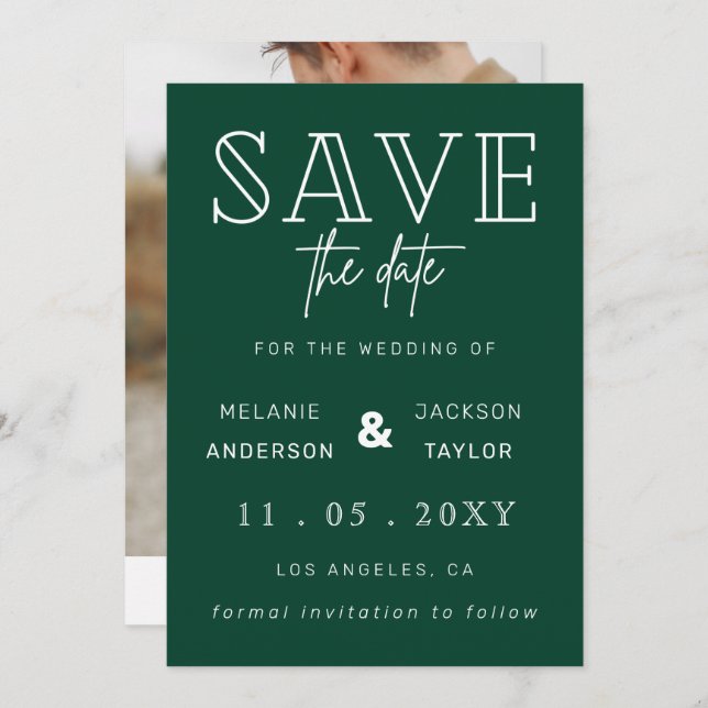 Green Modern Calligraphy Foto Save the Date (Vorne/Hinten)