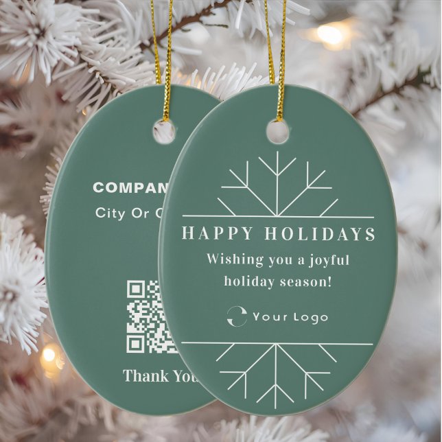 Green Modern Christmas Business Logo QR Code Chic Keramik Ornament (Von Creator hochgeladen)
