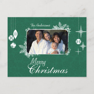 Green Modern Christmas Family Foto Postcard Feiertagspostkarte