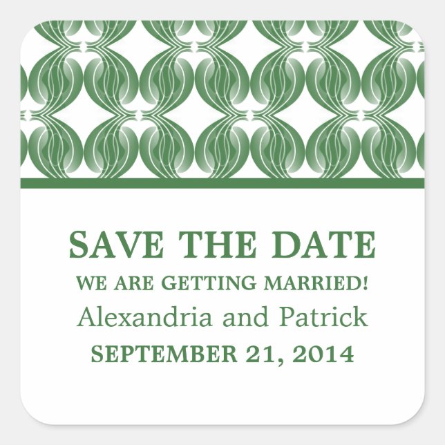 Green Modern Deko Save the Date Stickers (Vorderseite)