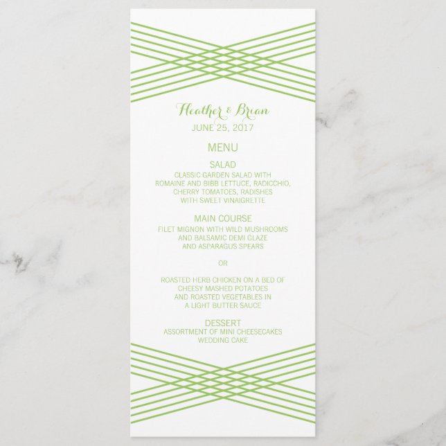 Green Modern Deko Wedding Menu Menükarte (Vorderseite)