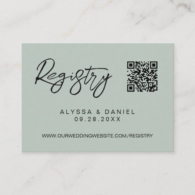 Green Modern QR code wedding registry custom Begleitkarte (Vorderseite)