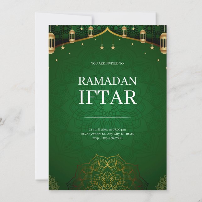 Green Modern Ramadan Iftar Einladung (Vorderseite)