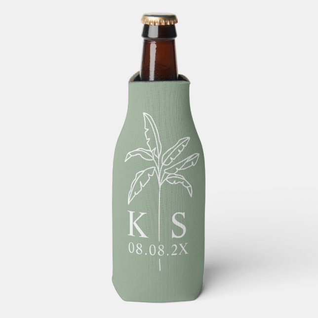Green Modern Script Personalized Groomsmen  Bottle Flaschenkühler (Flaschenvorderseite)