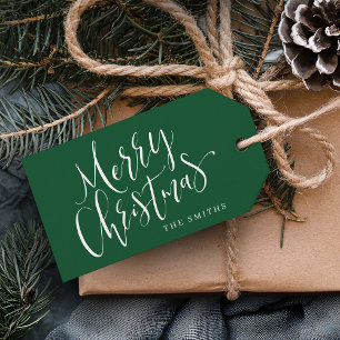 Green Modern Simple Calligraphy Frohe Weihnachten Geschenkanhänger