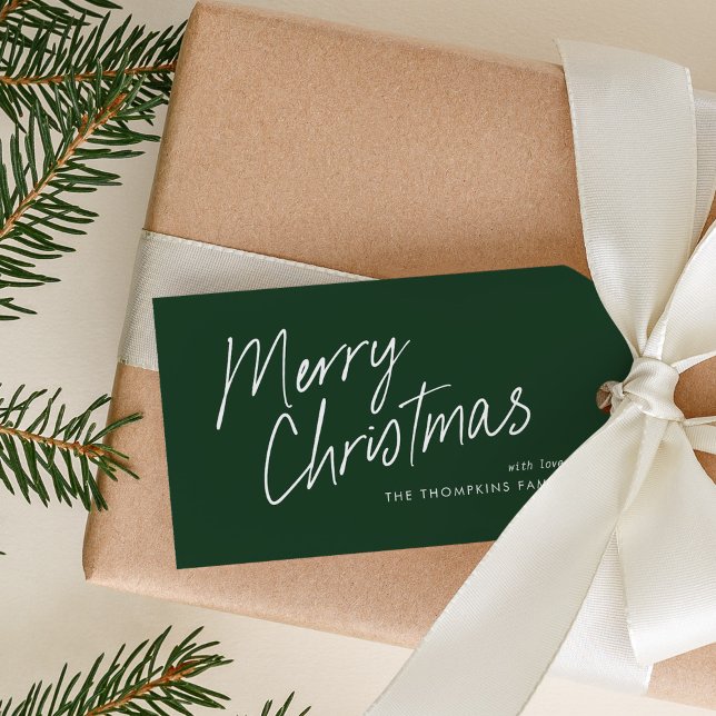 Green Modern Simple Script Frohe Weihnachten Geschenkanhänger (Von Creator hochgeladen)