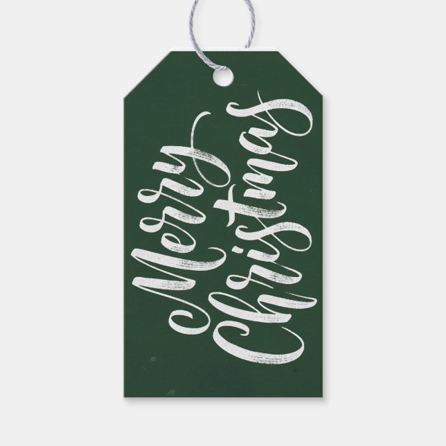 Green Modern Simple Script Frohe Weihnachtsgeschen Geschenkanhänger (Vorderseite)
