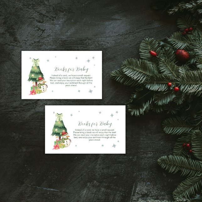 Green Modern Winter Snowman Books For Baby Shower Begleitkarte (Green Modern Winter Snowman Books For Baby Shower Enclosure Card)