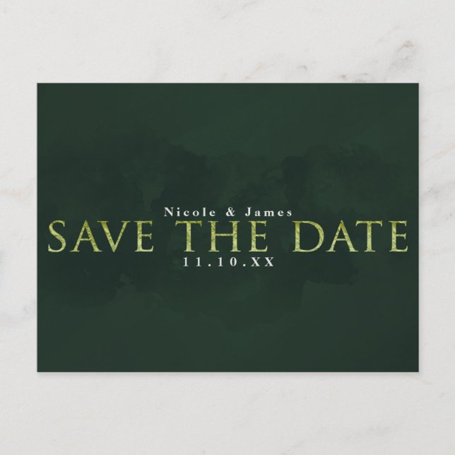 GREEN Moderner Chic SAVE THE DATE Hochzeitsfeier V Postkarte (Vorderseite)