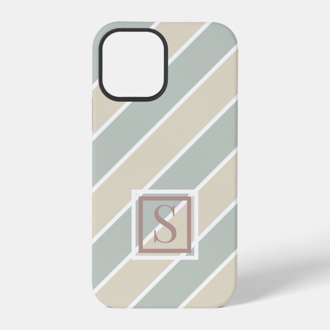 Green Monogram Abstrakt Modern Tan iPhone Hülle (Rückseite)
