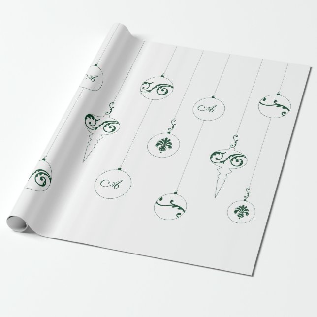 Green Monogram Bauble Hanging Ornaments Weihnachte Geschenkpapier (Ungerollt)