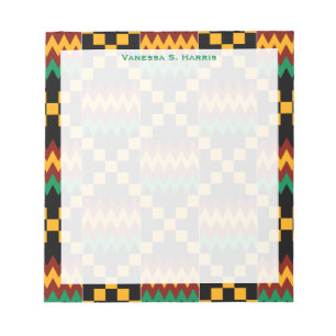 Green Monogram Black Yellow Kwanzaa Kente Tuch Notizblock