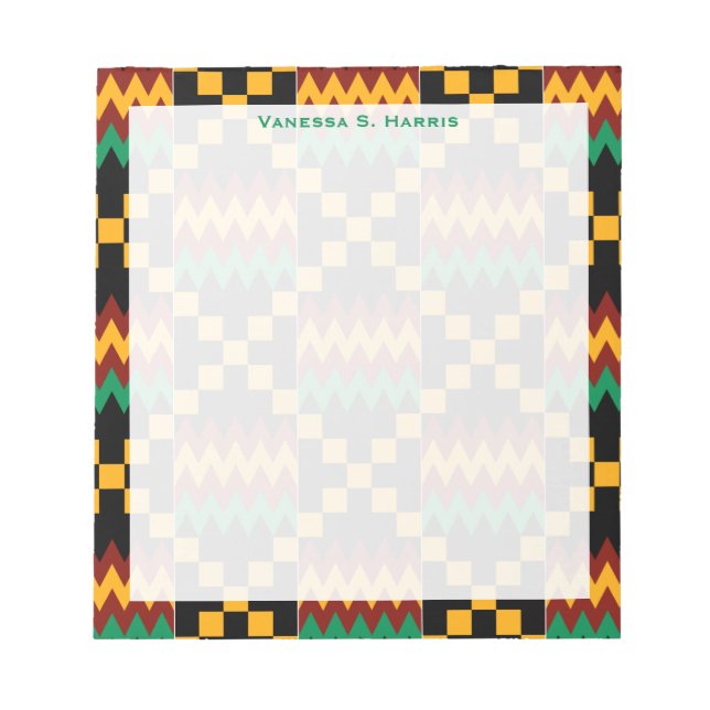 Green Monogram Black Yellow Kwanzaa Kente Tuch Notizblock (Vorderseite)