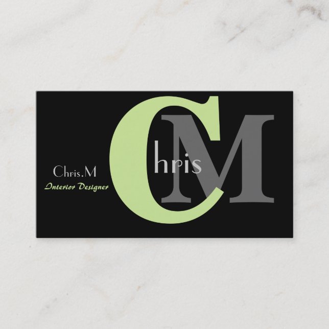Green Monogram Business Cards Visitenkarte (Vorderseite)