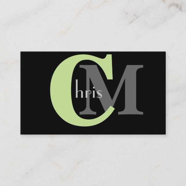 Green Monogram Business Cards Visitenkarte (Vorderseite)