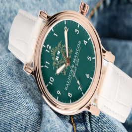 Green Monogram Custom couple floral names  Armbanduhr