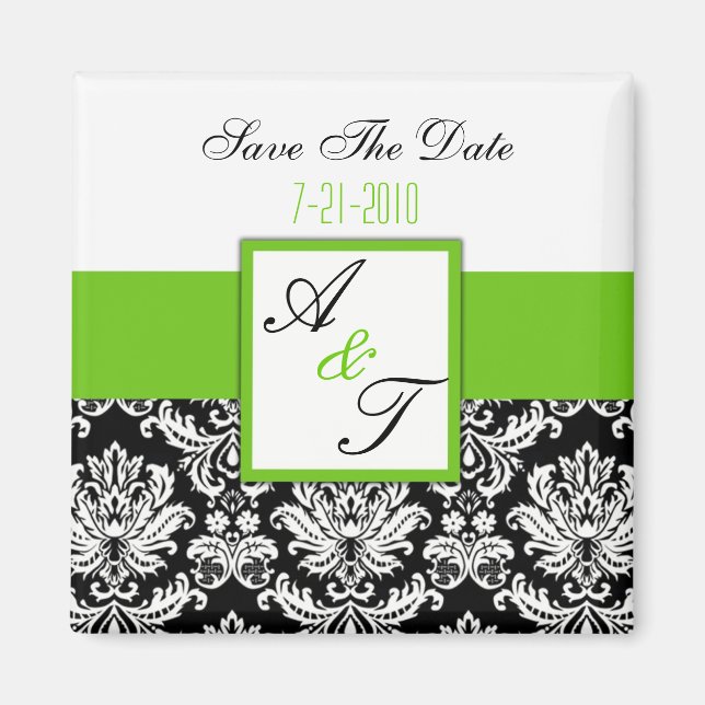 Green Monogram Damask Wedding Magnet (Vorne)