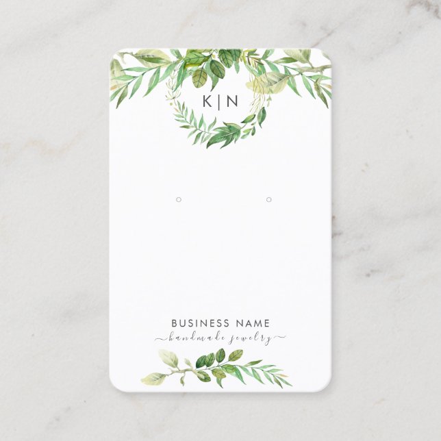 Green Monogram Earring Display Business Card Visitenkarte (Vorderseite)