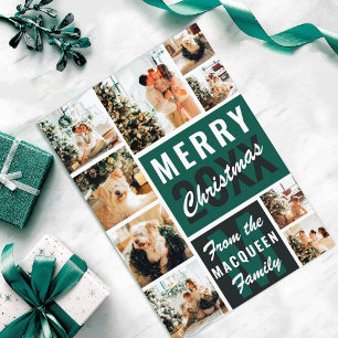 Green Monogram Family Foto Collage Weihnachten Karte