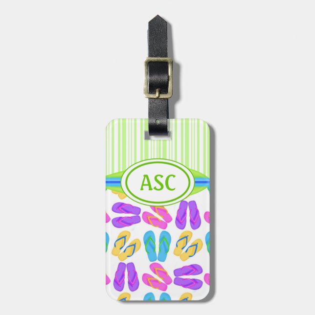 Green Monogram farbige Flip Flops Beach Gepäckanhänger (Vorderseite vertikal)
