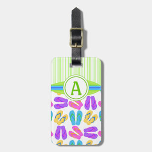 Green Monogram Flip Flops und Surfboard Beach Gepäckanhänger