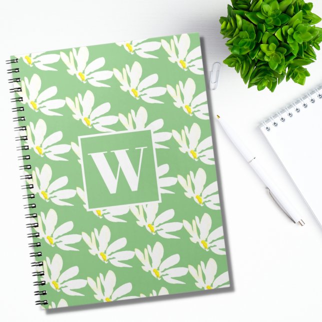 Green Monogram Floral Daisy Spiral Foto Notebook Notizblock (Von Creator hochgeladen)