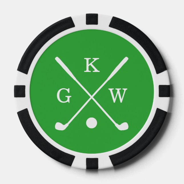 Green Monogram für 3-Buchstaben-Golfklubs Pokerchips (Vorderseite)