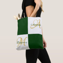Green Monogram Modern Stilvoll Elegant Initial Tas