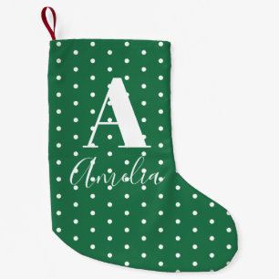 Green Monogram Name Polka Dots Doppelseitig Kleiner Weihnachtsstrumpf