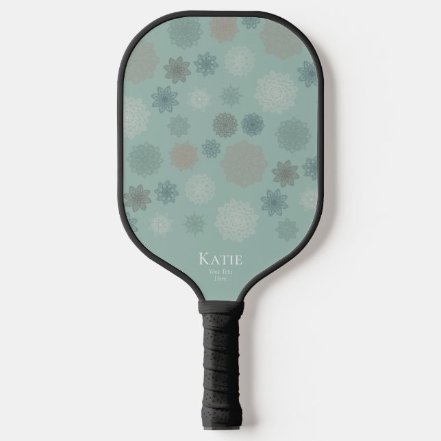 Green Monogram Name White Mandala Pickleball Schläger (Vorderseite)