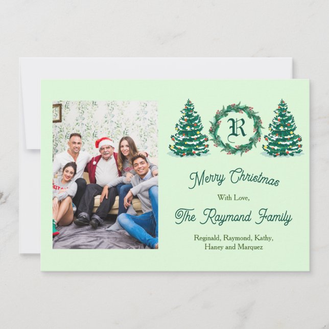Green Monogram Picture Holiday Card Feiertagskarte (Vorderseite)