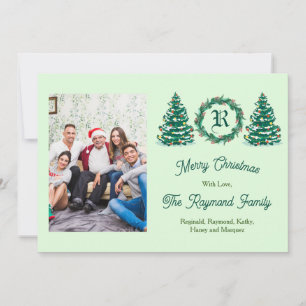 Green Monogram Picture Holiday Card Feiertagskarte