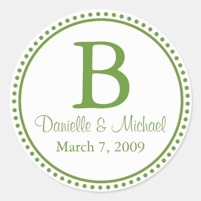 Green Monogram Runder Aufkleber (Vorderseite)