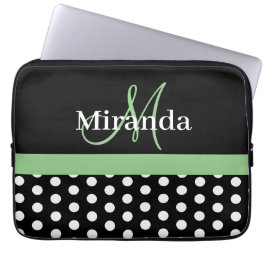 Green Monogram Schwarz-weiß Polka Dot Laptopschutzhülle