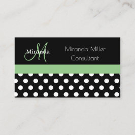 Green Monogram Schwarz-weiß Polka Dot Visitenkarte