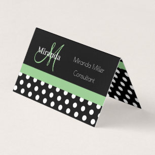 Green Monogram Schwarz-weiß Polka Dot Visitenkarten