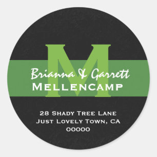 Green Monogram Wedding Address Label L201E Runder Aufkleber