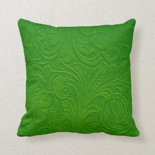 Green Monotones Floral Sweet Leather Look Kissen