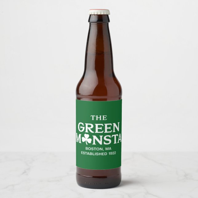 Green Monsta Boston Green Monstah Baseball Geschen Bierflaschenetikett (Vorderseite)