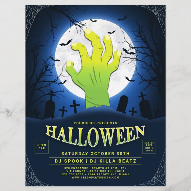 Green Monster Hand Halloween Party Event Flyer (Vorne)