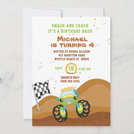 Green Monster Truck 4. Geburtstagsrennen Einladung