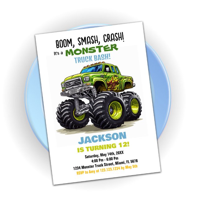 Green Monster Truck Geburtstagseinladungen Einladung (Green Monster Truck Birthday Invitations)