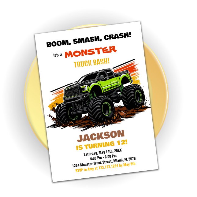 Green Monster Truck Geburtstagseinladungen Einladung (Green Monster Truck Birthday Invitations)